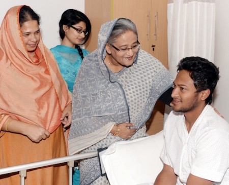 Sheikh Hasina beside sick Shakib